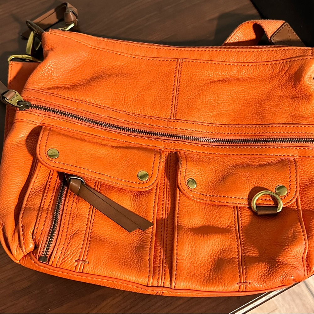 Orange leather fossil purse